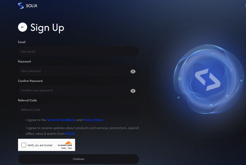 Solix sign-up page
