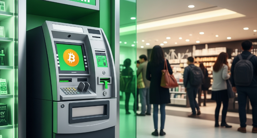 Bitcoin ATM in a busy urban setting
