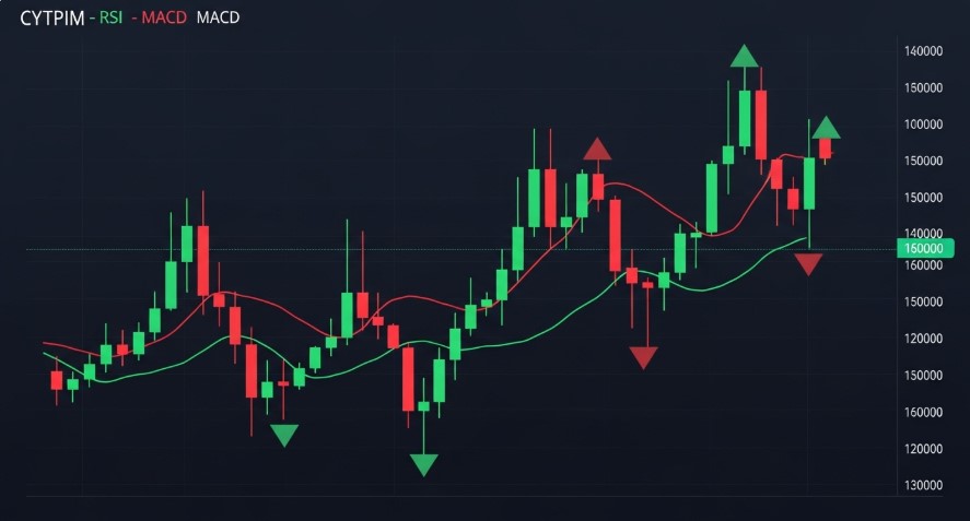 Bitcoin candlestick chart with RSI and MACD