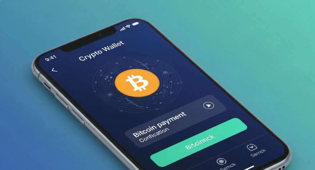 Smartphone showing crypto wallet payment.
