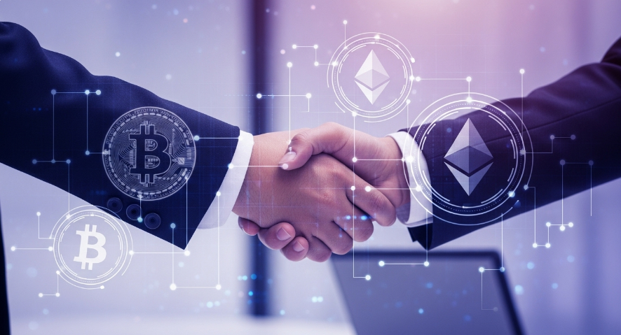 Two people trading cryptocurrency for cash