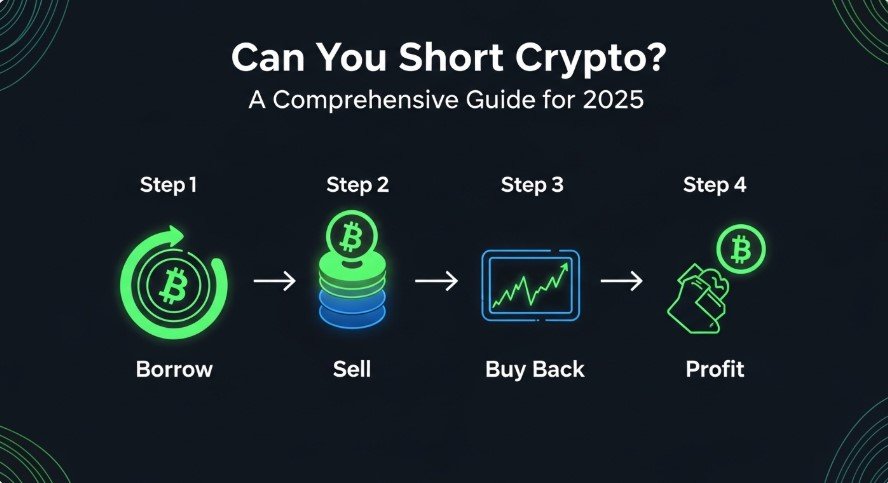 Infographic explaining the process of shorting cryptocurrency.