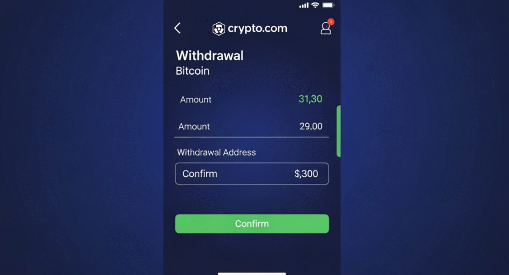 Crypto.com app withdrawal screen for Bitcoin