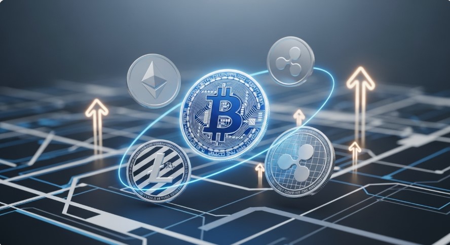 Bitcoin and Ethereum coins for a crypto investment guide.
