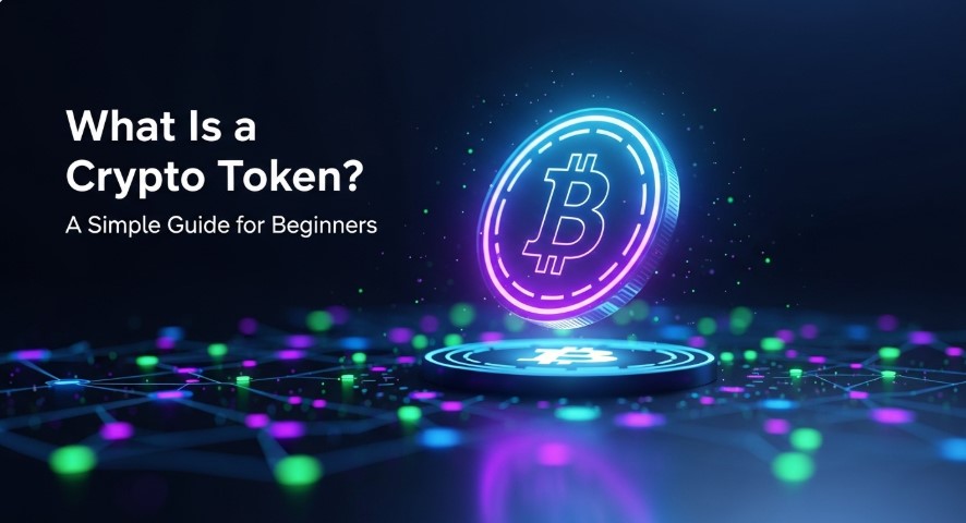 Crypto token glowing on blockchain