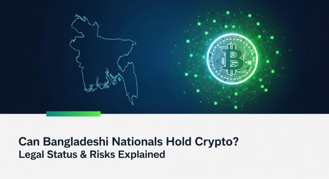 Bitcoin symbol with Bangladesh map and digital network