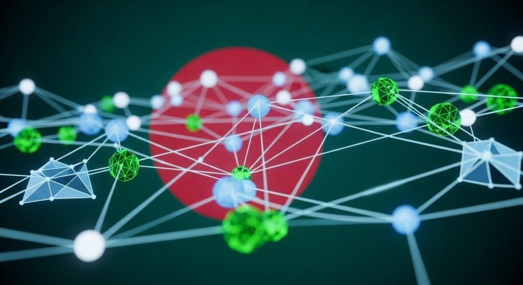 Graphic of blockchain with Bangladesh flag