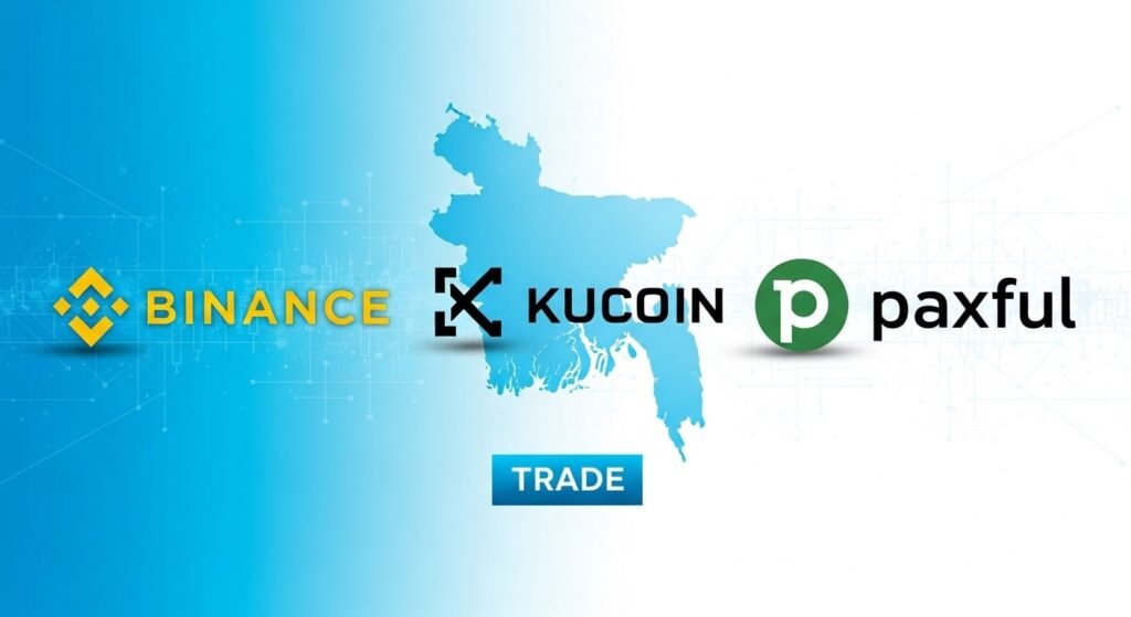 Illustration of crypto platforms like Binance and KuCoin