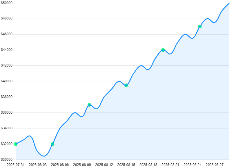 Graph showing DCA investments in crypto