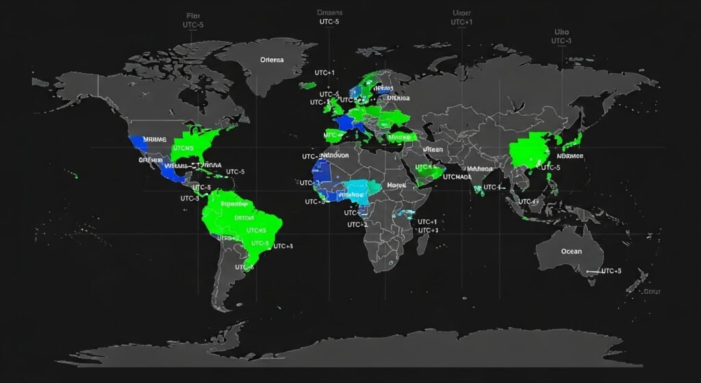 World map of crypto trading hours