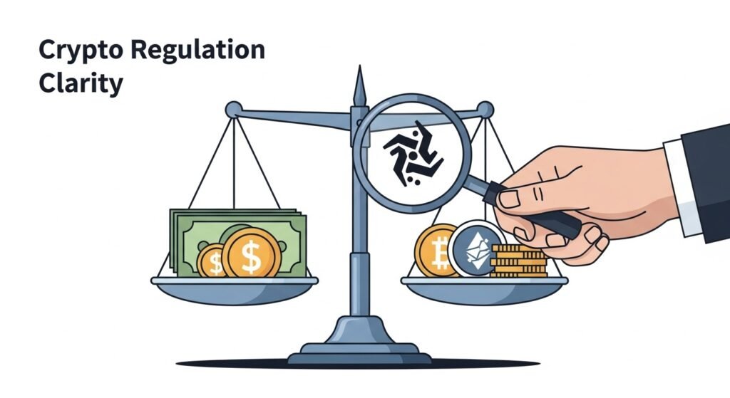 A conceptual image showing a hand clarifying crypto regulations
